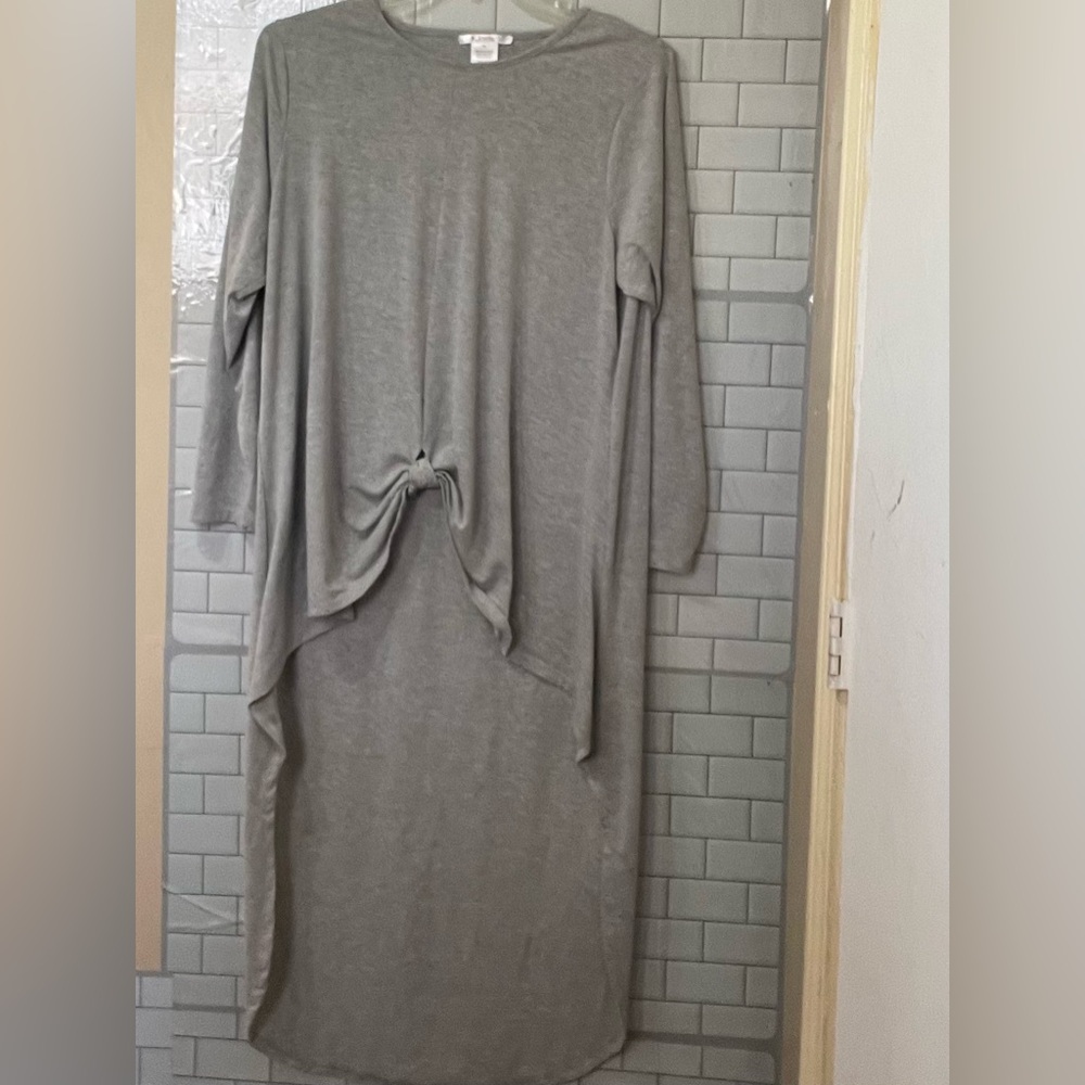 Grey High-Low Tunic Top with Knot Front Detail